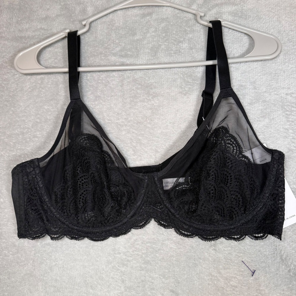 HSIA Black Lace Unlined Underwire Bra Sheer Mesh Floral 36C FBD0092BLA36C